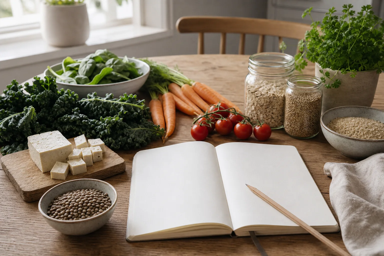 Planering av en första vegansk veckomeny med råvaror och ingredienslista